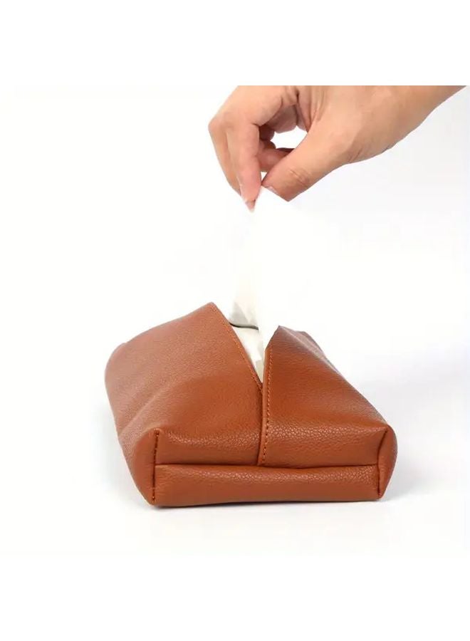 صندوق مناديل من جلد PU بني، تصميم نوردي، منظف السيارة، تخزين غرفة المعيشة - Image 2